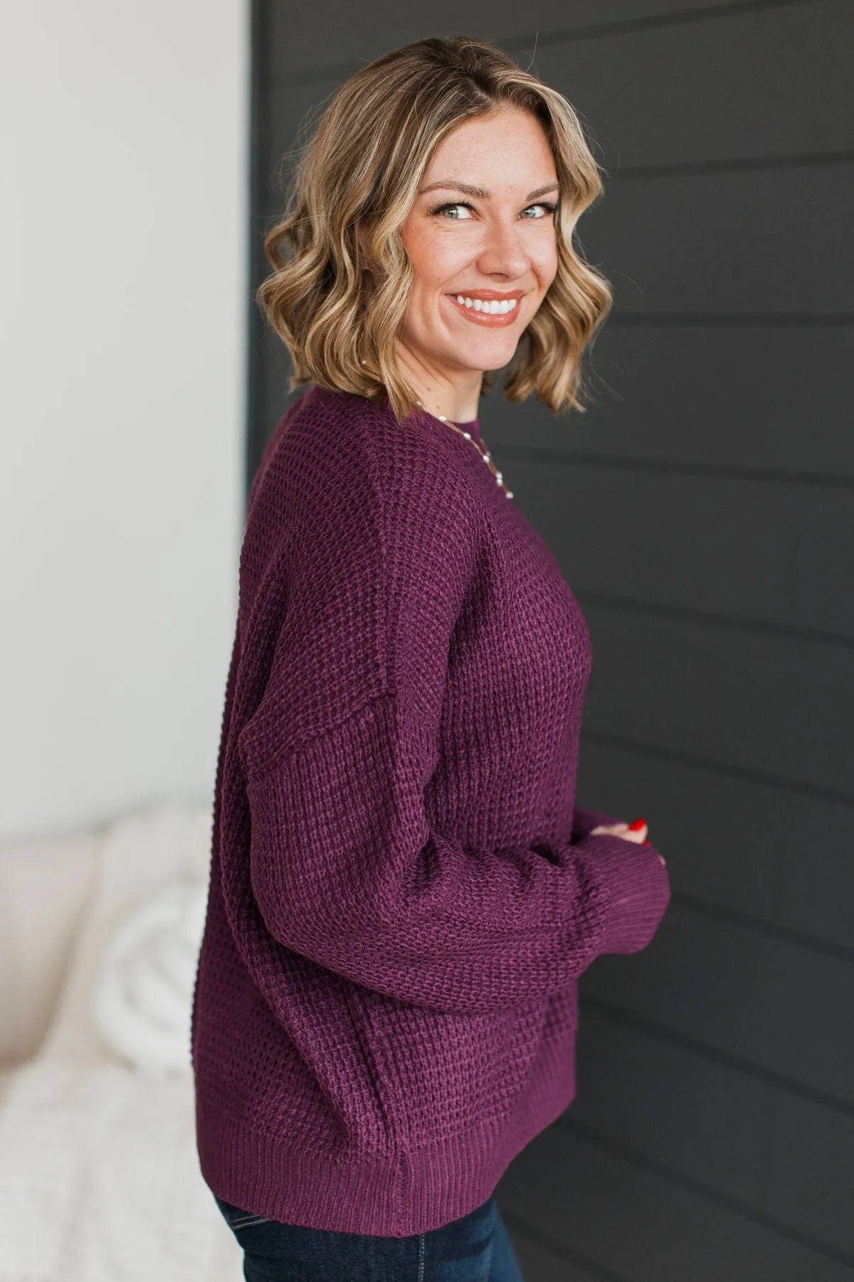 Captivating In Color Knit Sweater- Eggplant