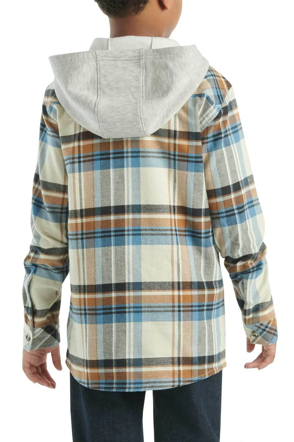 Carhartt Kids Plaid Hooded Flannel Shirt for Boys in Malt | CE8205-T72-JT1-MALT