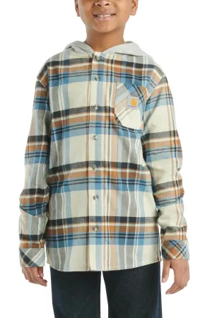 Carhartt Kids Plaid Hooded Flannel Shirt for Boys in Malt | CE8205-T72-JT1-MALT