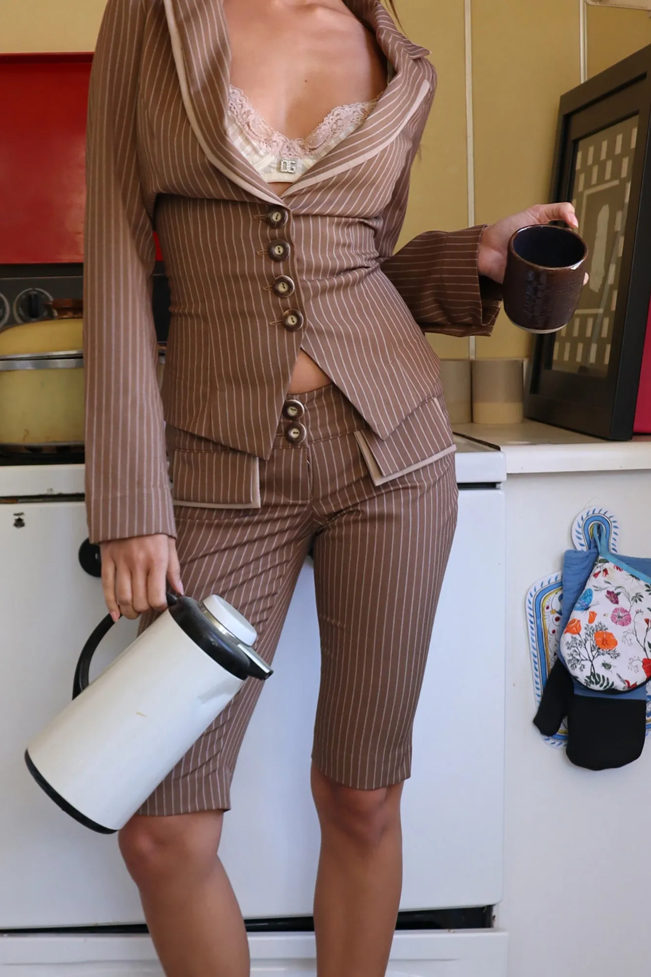 CARRIE CAPRI - MOCHA PINSTRIPE