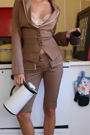 CARRIE CAPRI - MOCHA PINSTRIPE