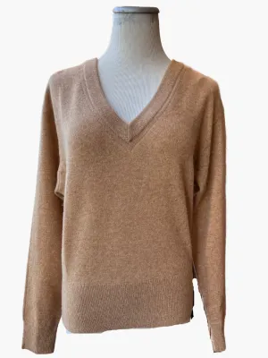 CASHMERE WIDE VNECK IN CAMEL HEATHER