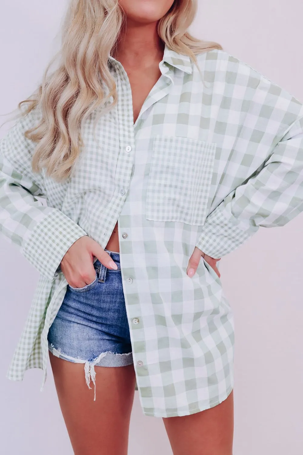 Cathy Pocketed Plaid Collared Neck Long Sleeve Shirt