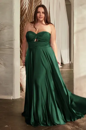 CD 7496C - Plus Size Strapless Stretch Satin A-Line Prom Gown with Keyhole Bodice