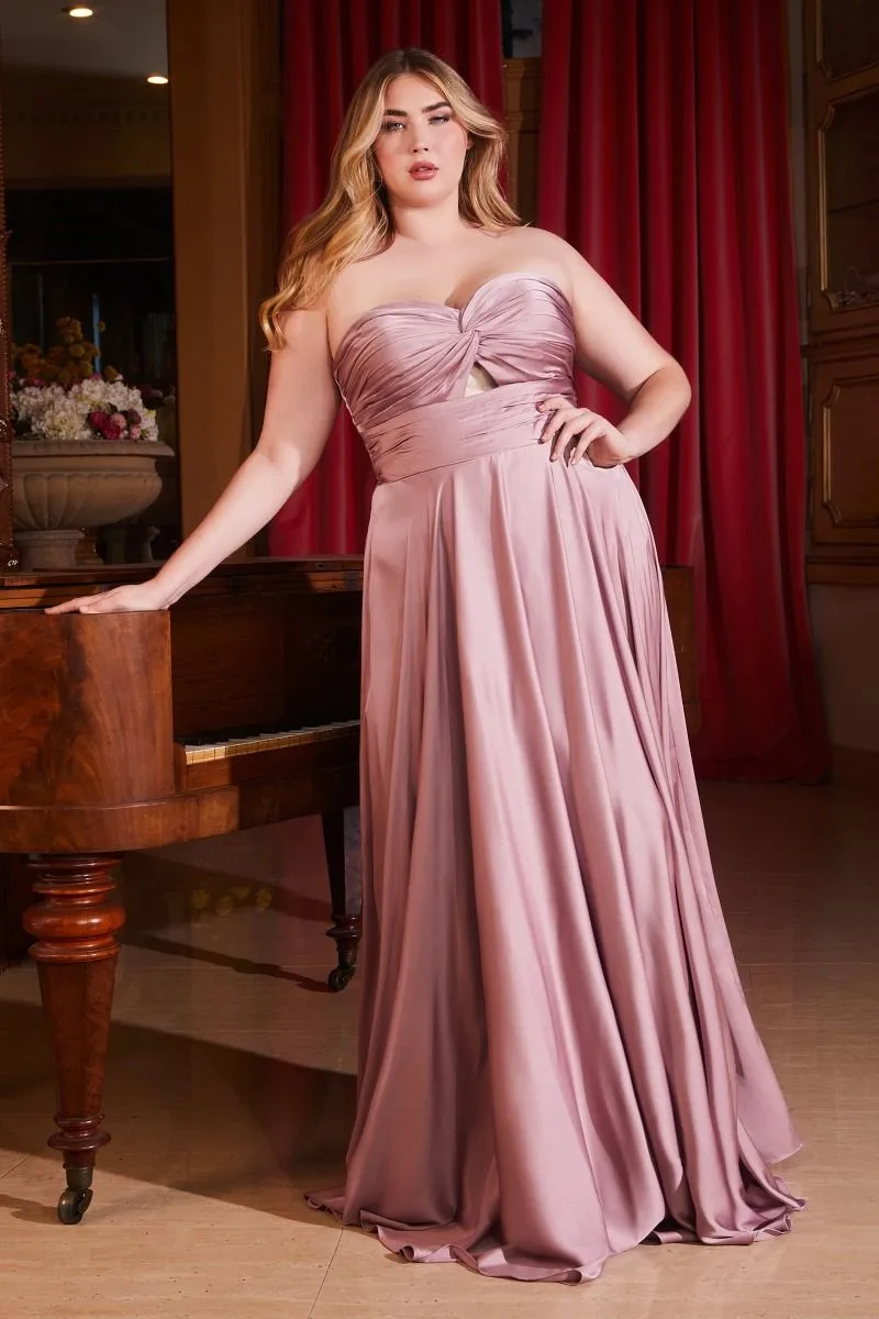 CD 7496C - Plus Size Strapless Stretch Satin A-Line Prom Gown with Keyhole Bodice