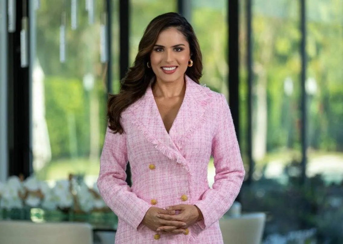 “CHANCE TENDRE” PINK TWEED MINI BLAZER DRESS.