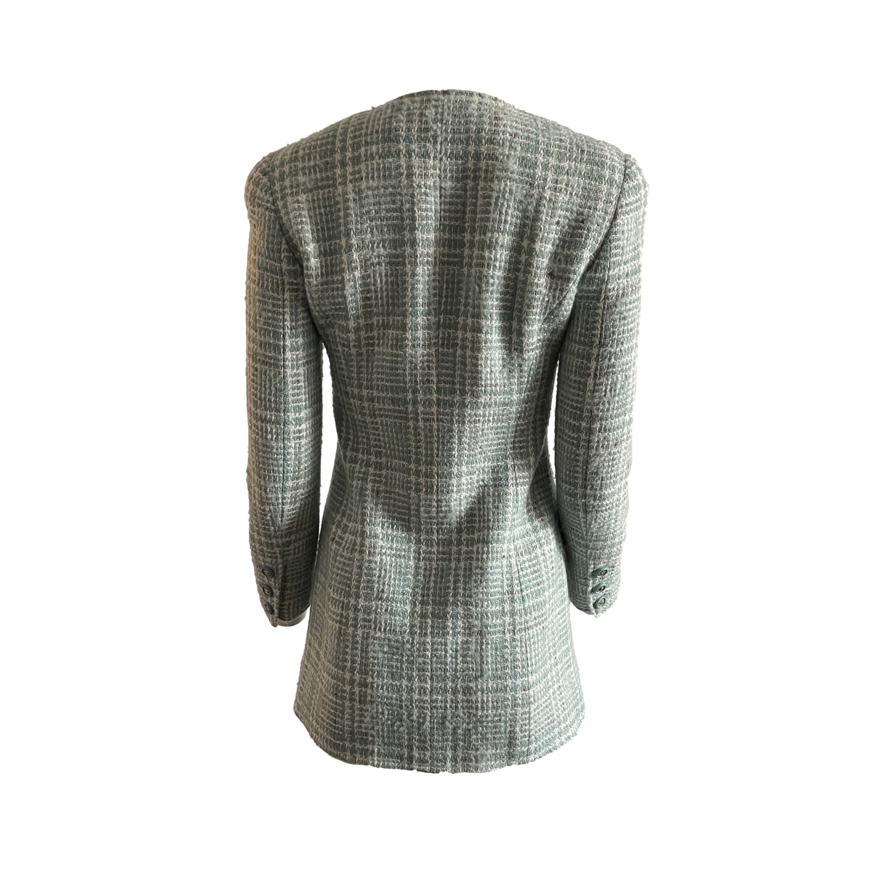 Chanel Baby Blue Tweed Logo Button Blazer