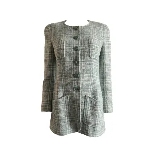 Chanel Baby Blue Tweed Logo Button Blazer