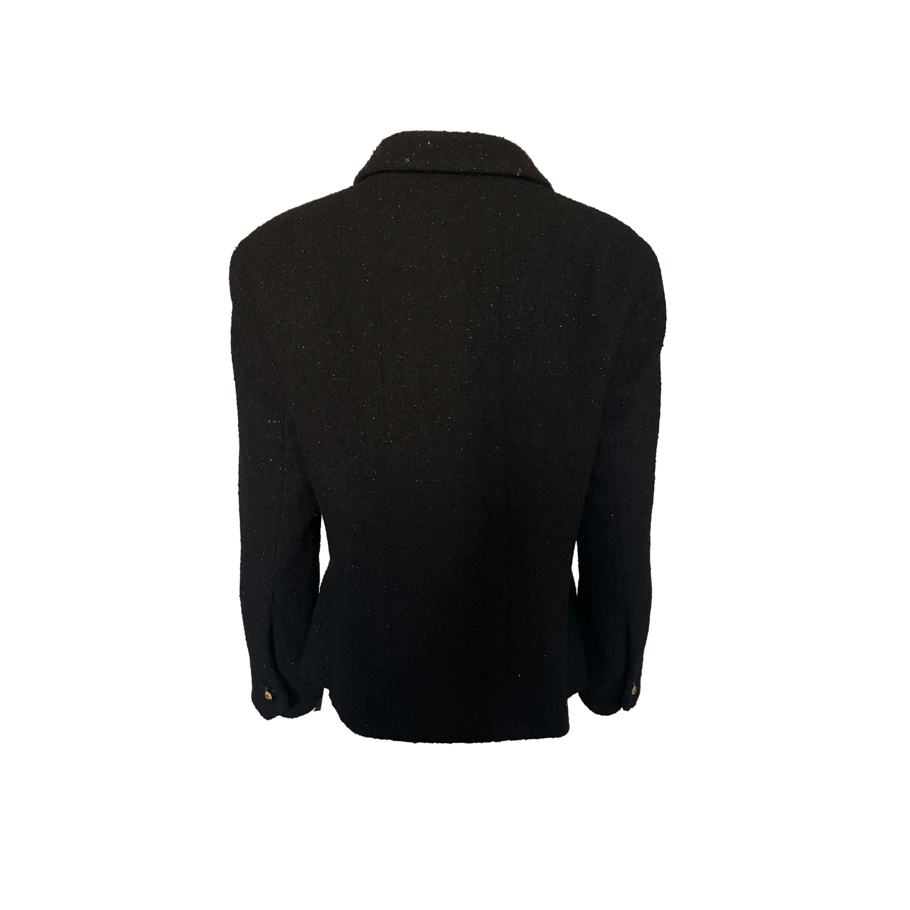 Chanel Black Tweed Logo Button Blazer