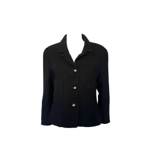 Chanel Black Tweed Logo Button Blazer