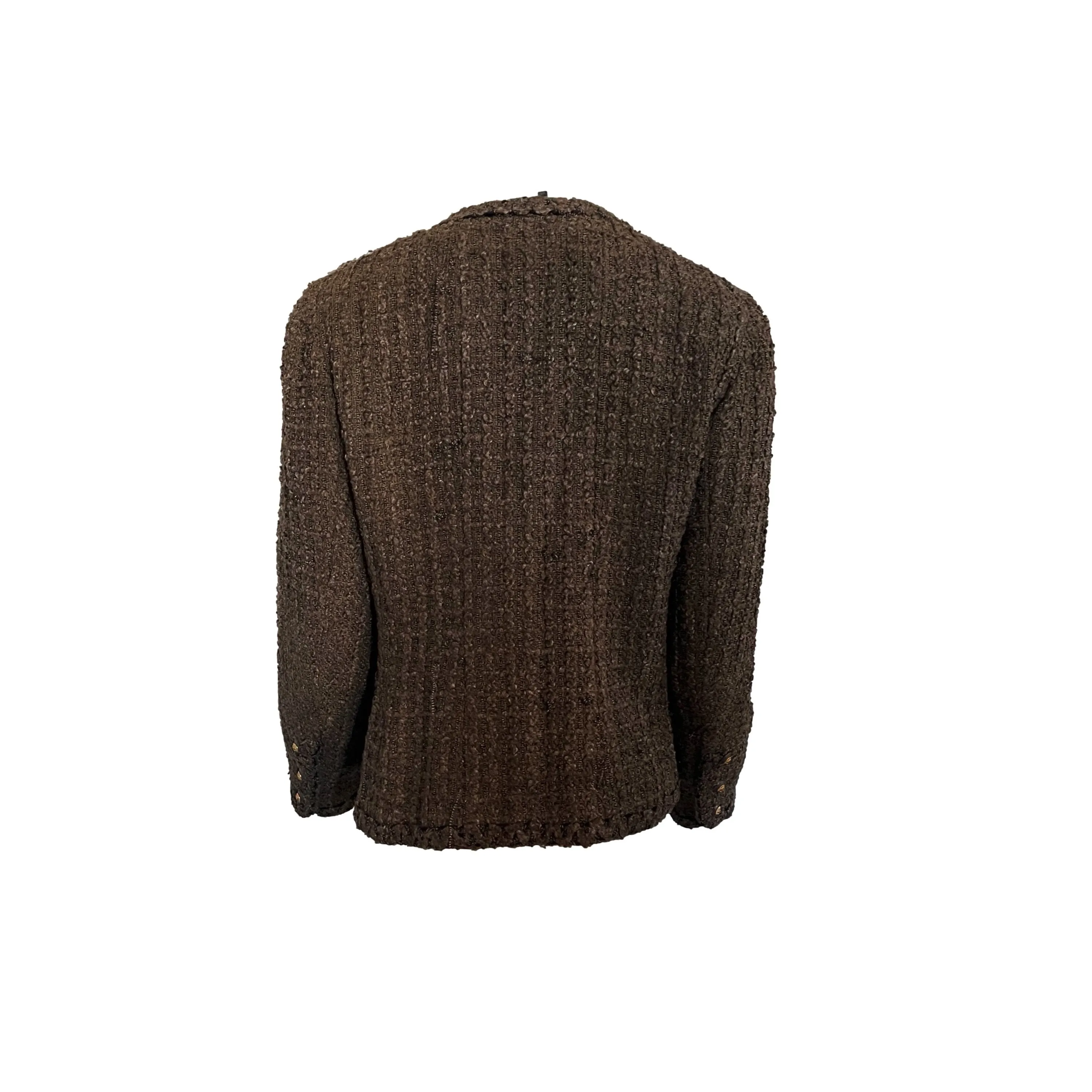 Chanel Brown Tweed Logo Button Blazer