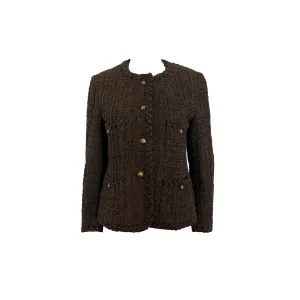 Chanel Brown Tweed Logo Button Blazer