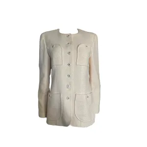 Chanel Cream Tweed Logo Button Blazer