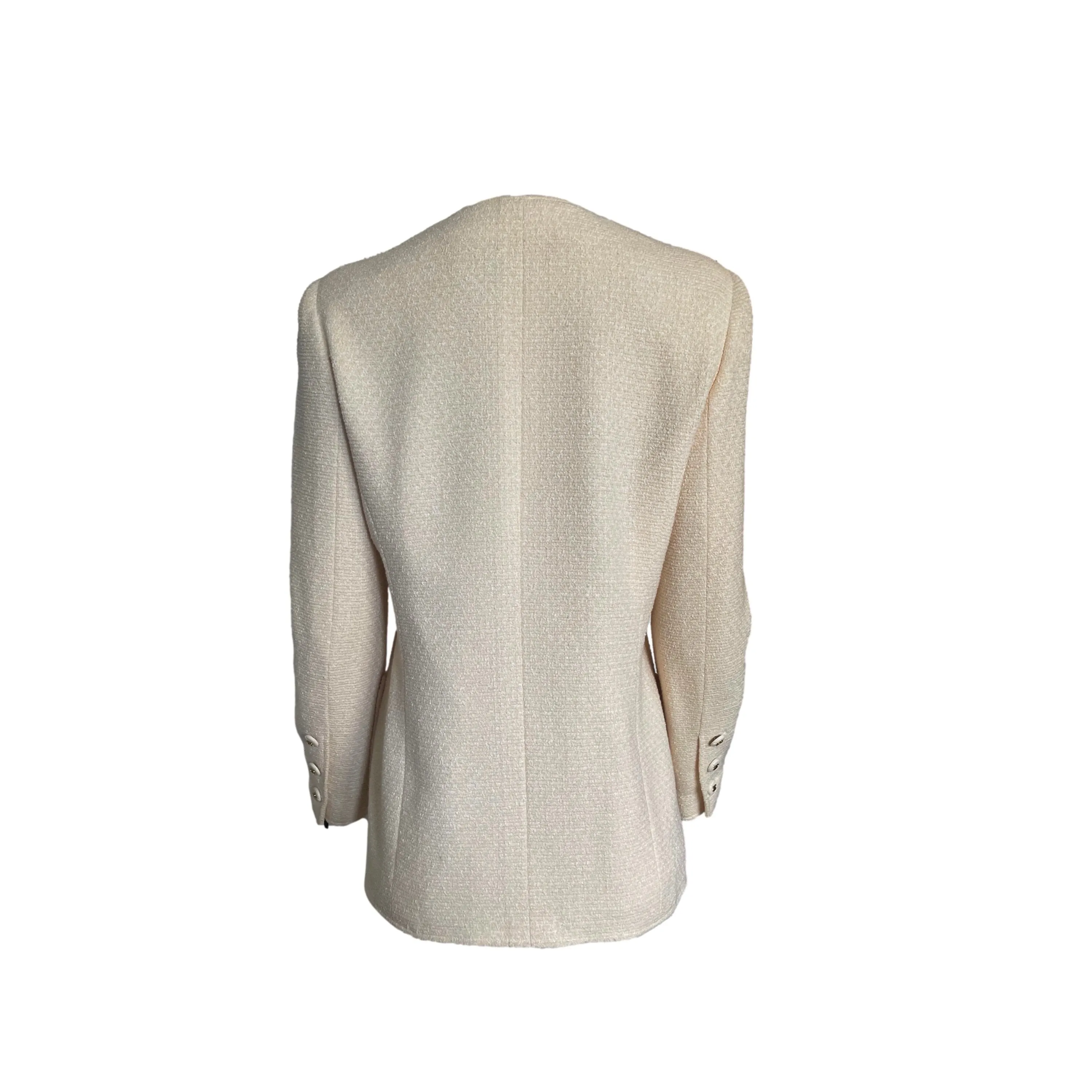 Chanel Cream Tweed Logo Button Blazer