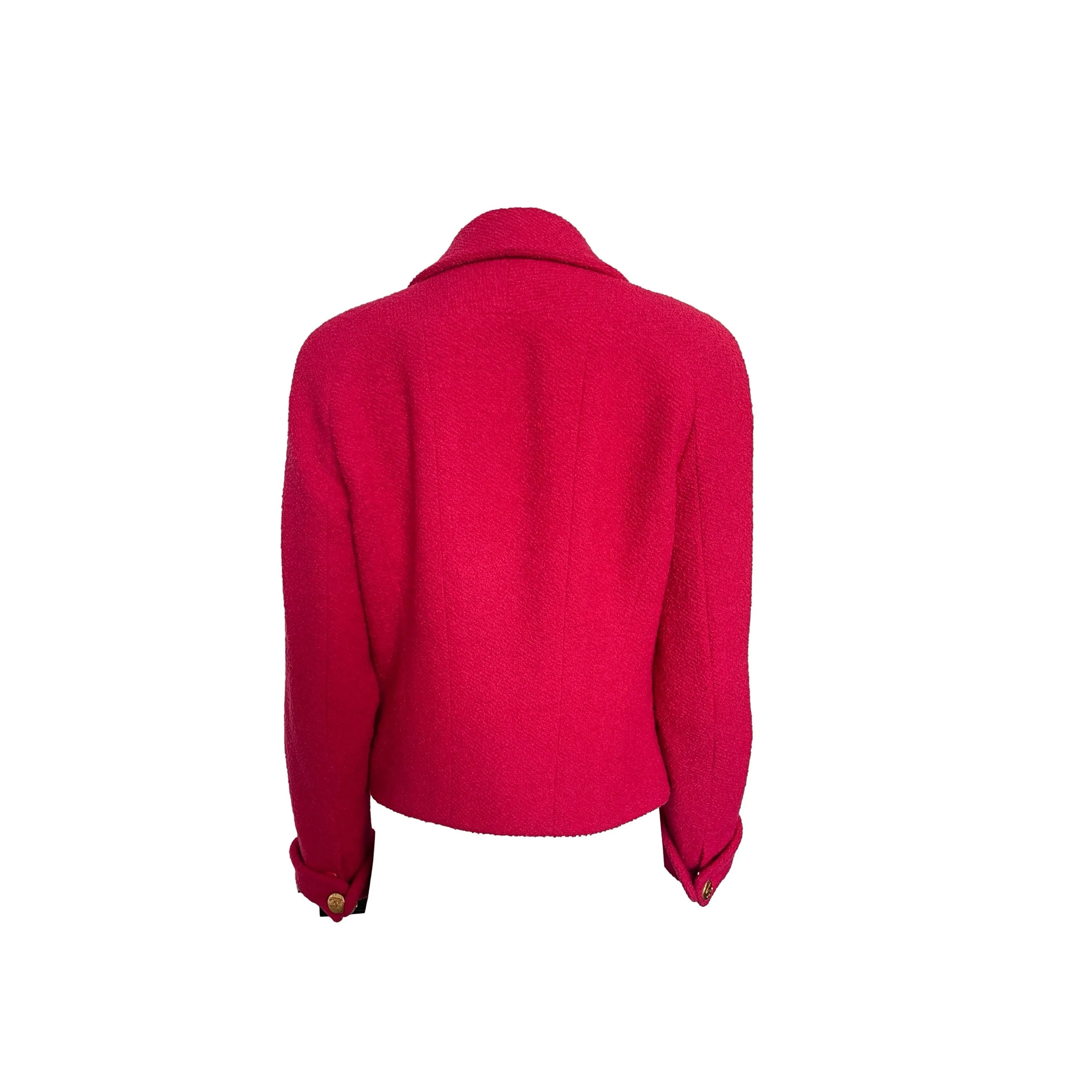 Chanel Hot Pink Tweed Logo Button Blazer