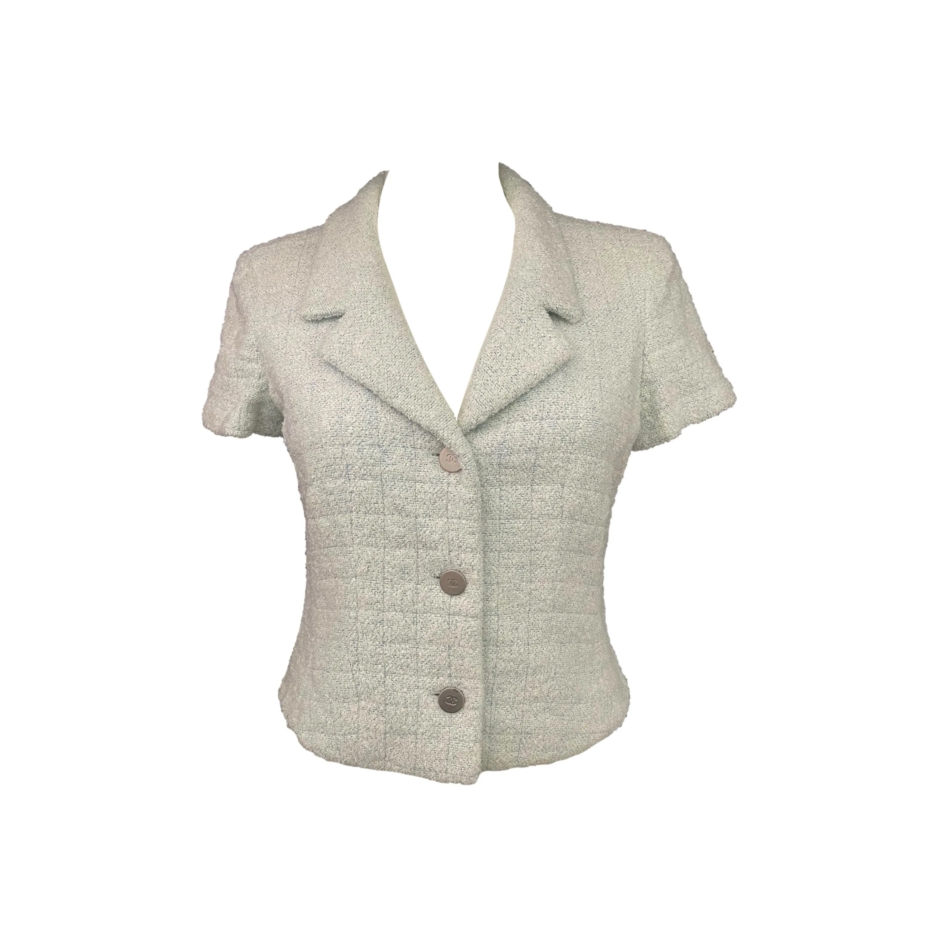 Chanel Mint Tweed Short Sleeve Blazer