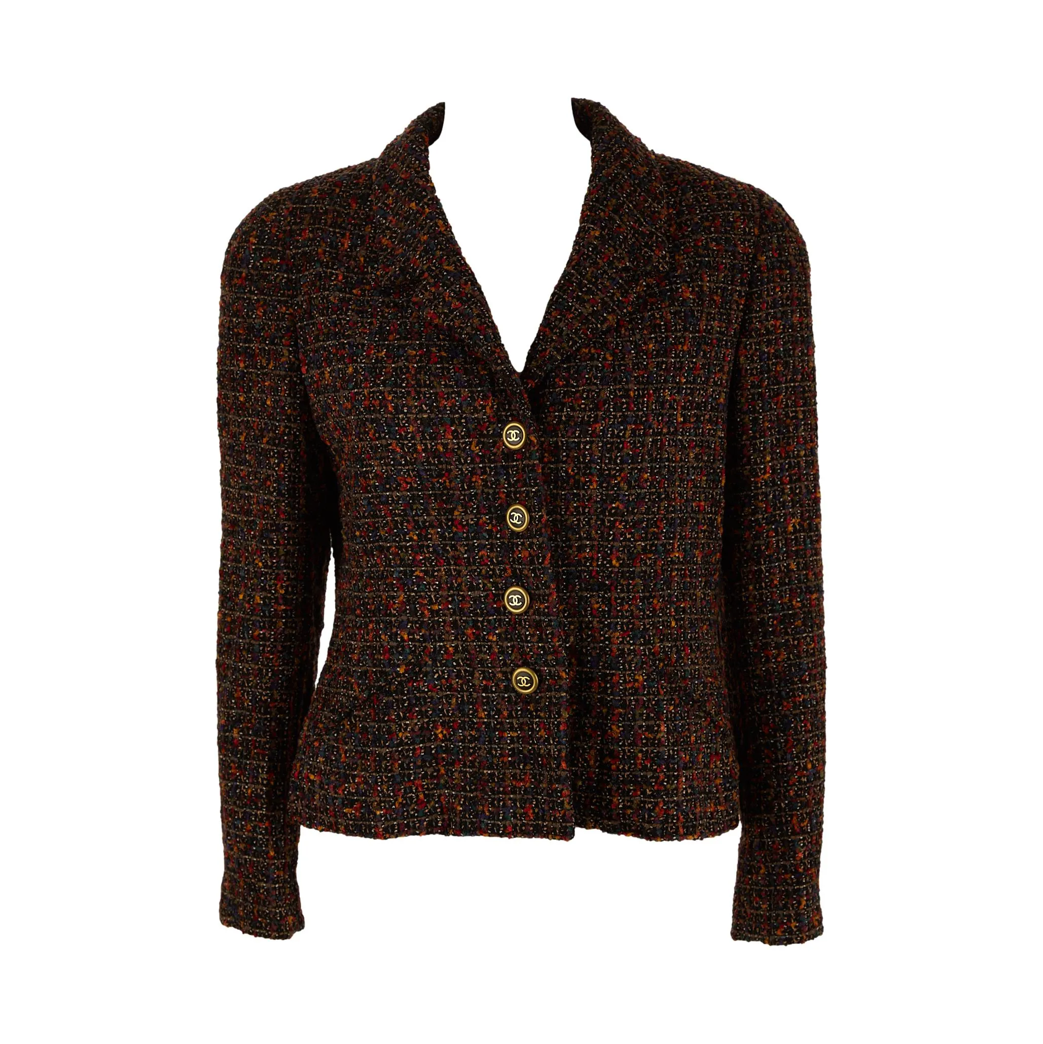 Chanel Multicolor Tweed Logo Button Blazer
