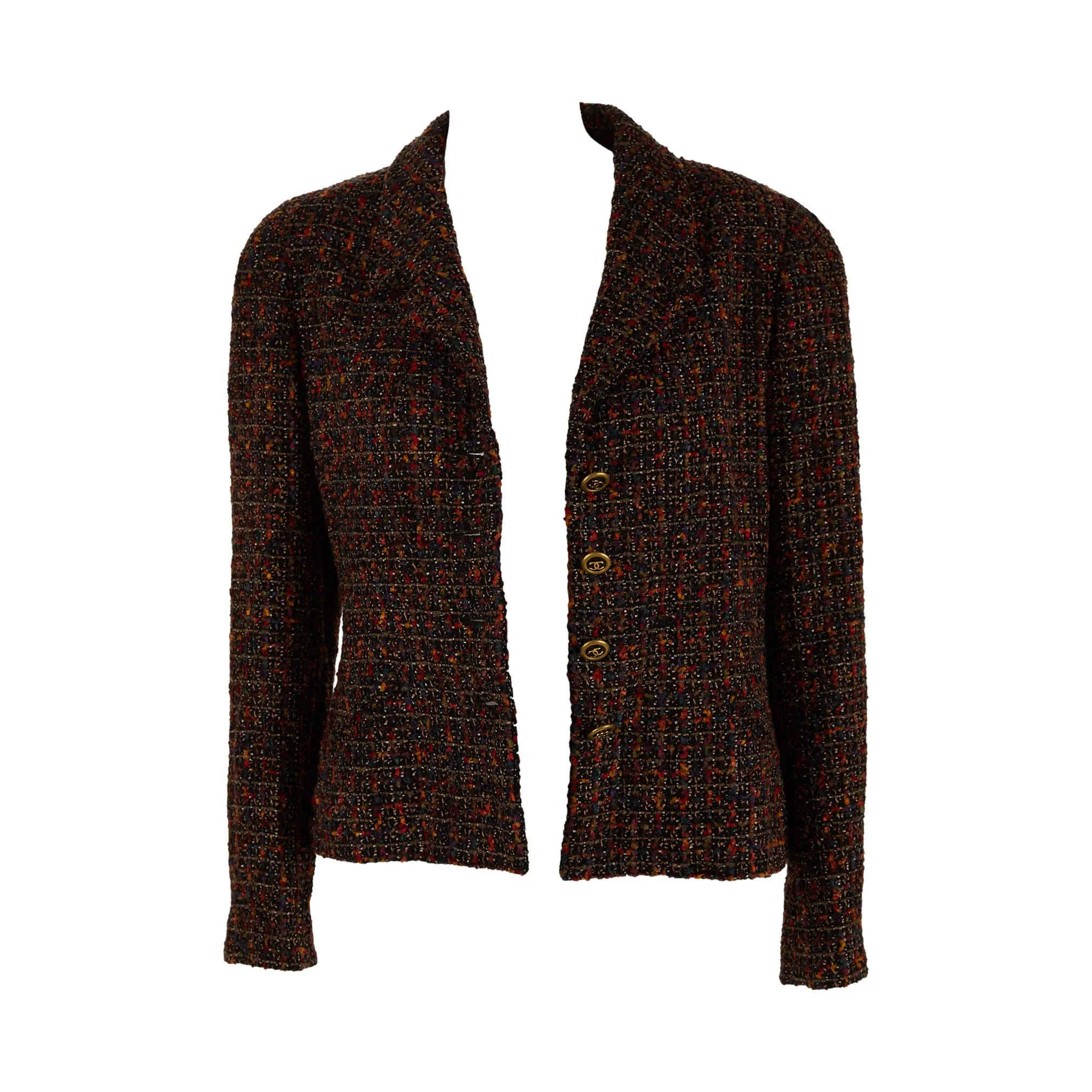 Chanel Multicolor Tweed Logo Button Blazer