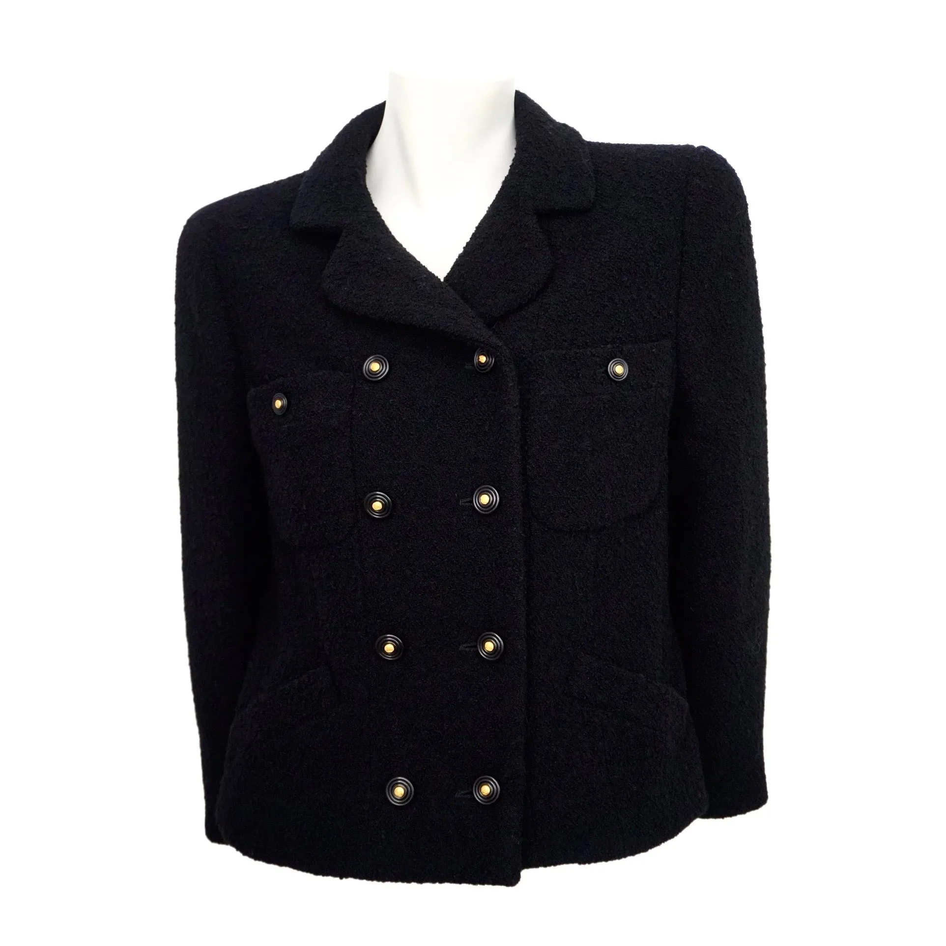 Chanel Vintage Classic Black Boclue Tweed Jacket