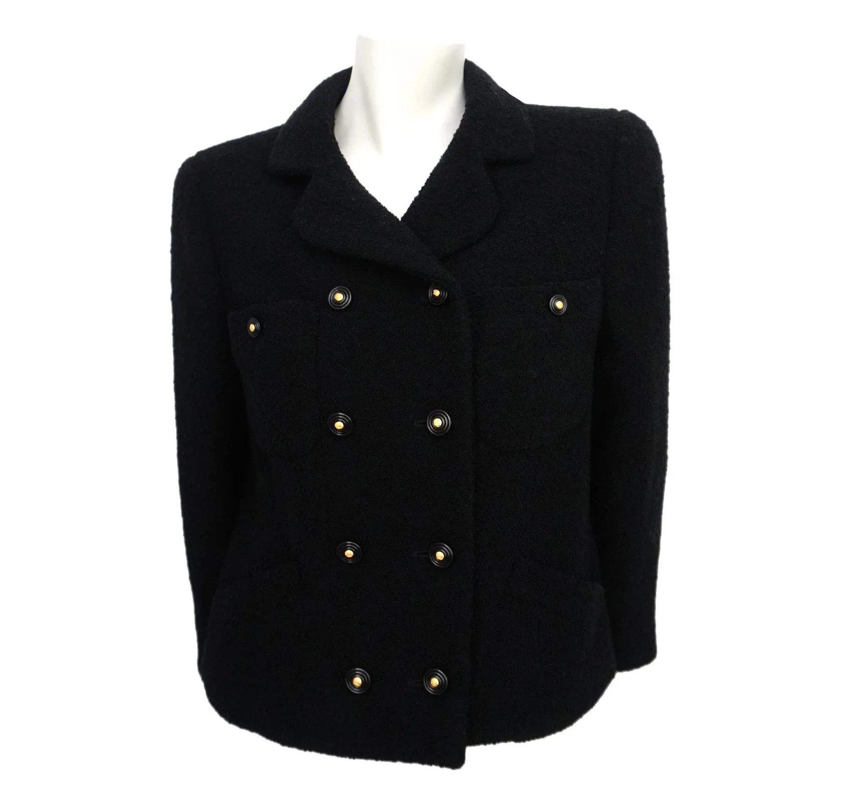 Chanel Vintage Classic Black Boclue Tweed Jacket