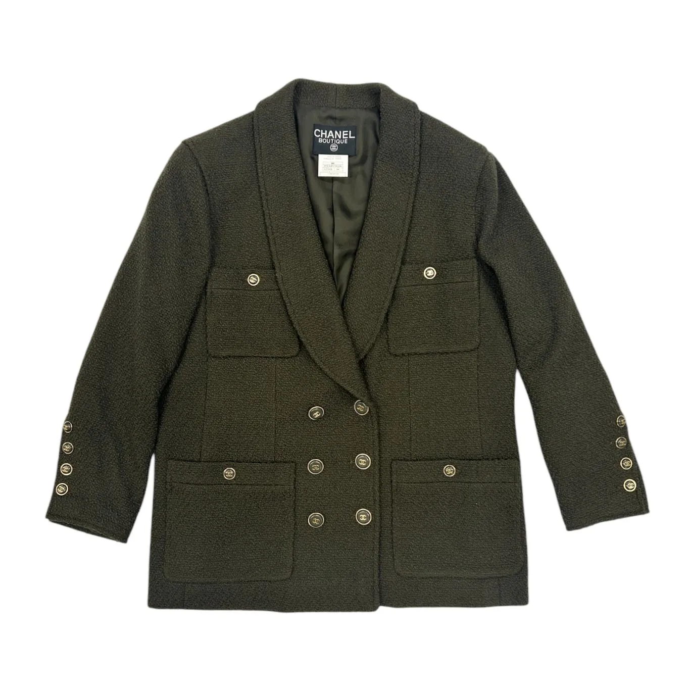 Chanel Wool Army Green Logo Blazer