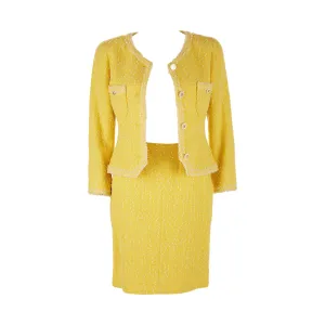 Chanel Yellow Cropped Blazer Skirt Set
