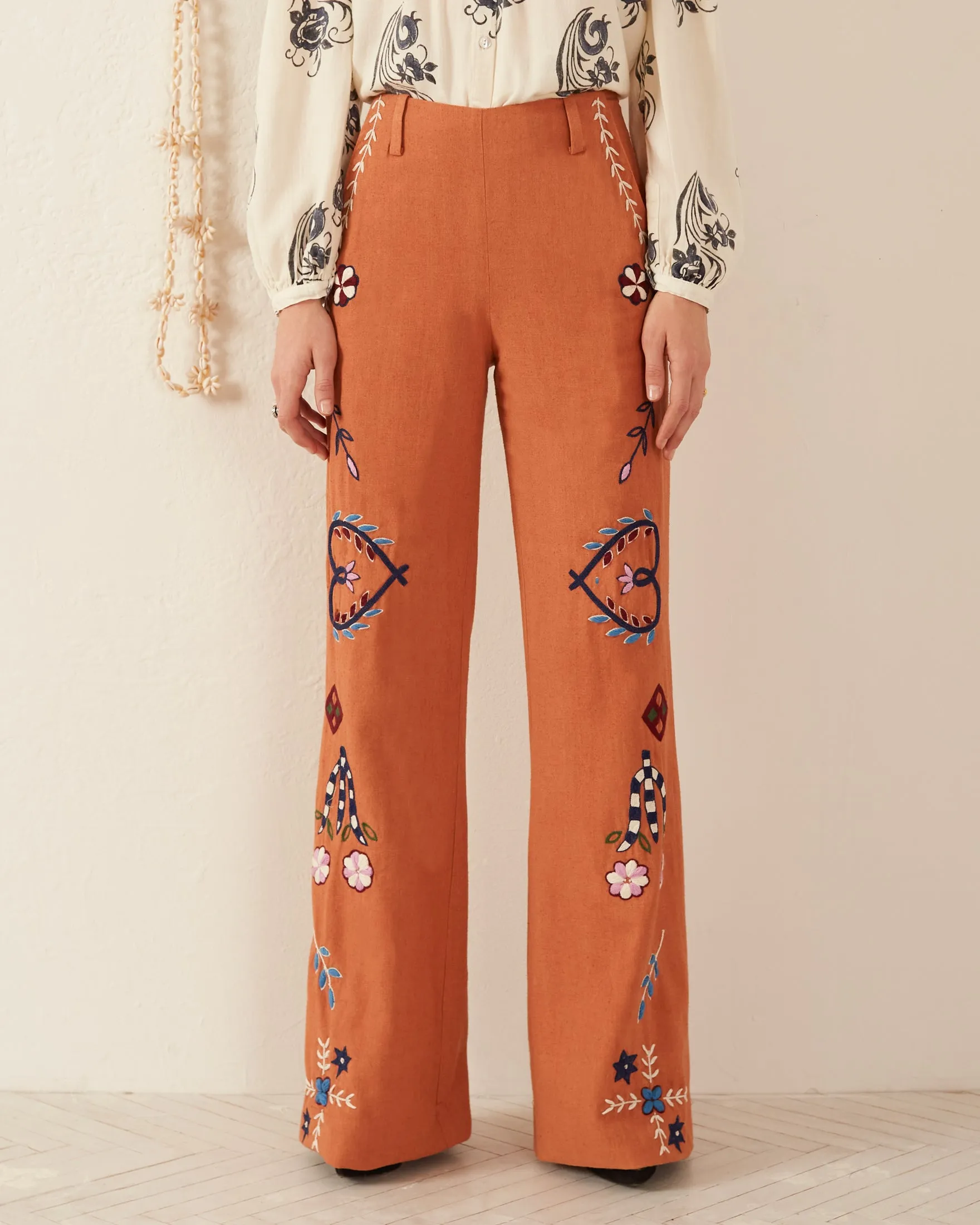 Charlie Sienna Poppy Embroidered Pant