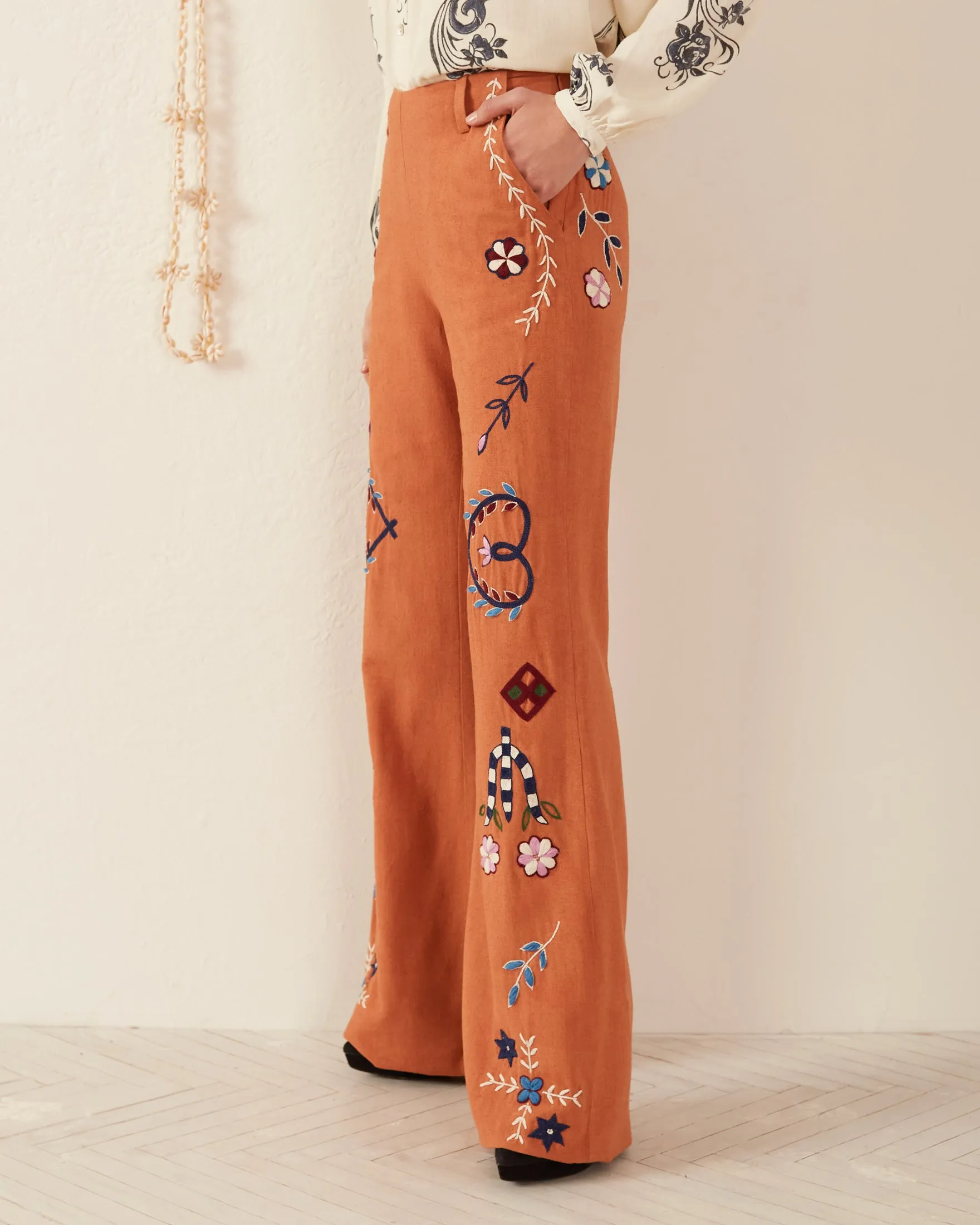 Charlie Sienna Poppy Embroidered Pant