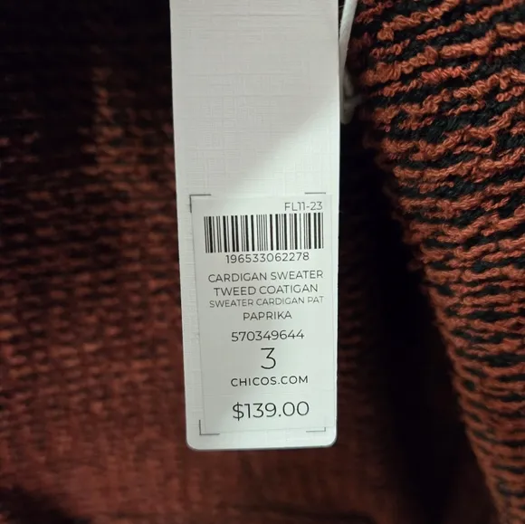 Chico's Paprika Tweed Blazer Cardigan Sweater NWT Size: 3 = XL
