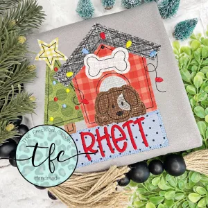 {Christmas Pup In The Doghouse} applique tee