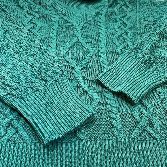 Chunky Teal Blue Fisherman’s Sweater High Neck Collar Vintage Size Medium