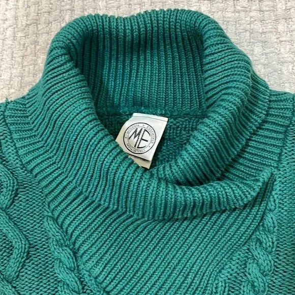 Chunky Teal Blue Fisherman’s Sweater High Neck Collar Vintage Size Medium