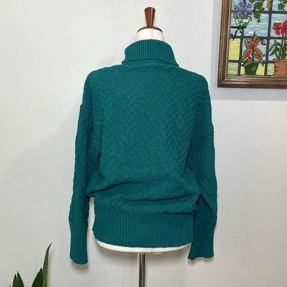 Chunky Teal Blue Fisherman’s Sweater High Neck Collar Vintage Size Medium