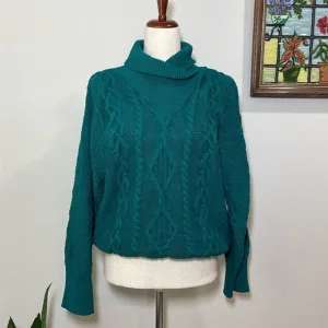 Chunky Teal Blue Fisherman’s Sweater High Neck Collar Vintage Size Medium
