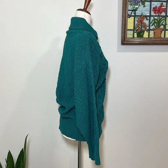 Chunky Teal Blue Fisherman’s Sweater High Neck Collar Vintage Size Medium