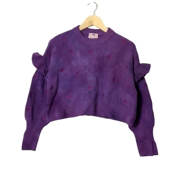 Cinq a Sept cashmere wool viscose blend purple over dyed crop sweater