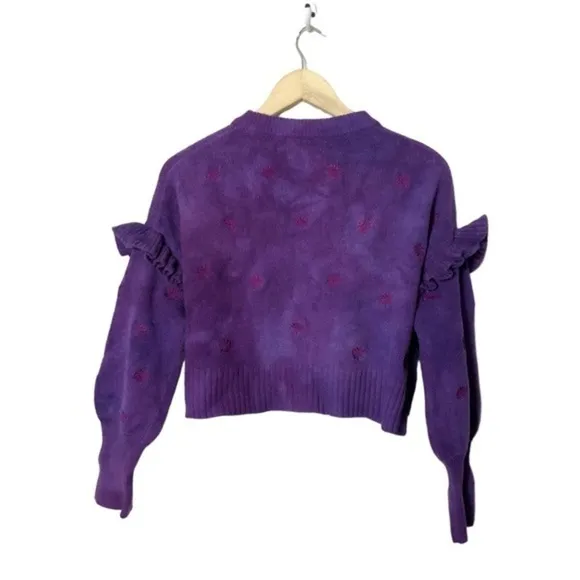 Cinq a Sept cashmere wool viscose blend purple over dyed crop sweater