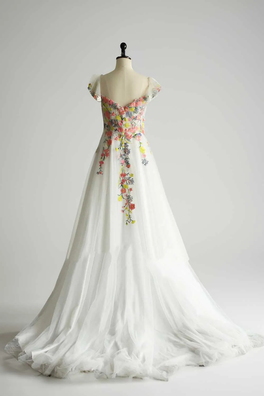 Color Floral Embroidery Wedding Dress with Short Butterfly Sleeves ET3065
