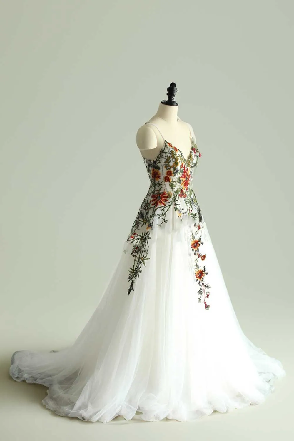 Color Floral Wedding Dress with Detachable Sleeves ET3066