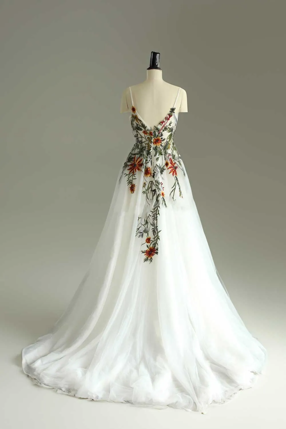 Color Floral Wedding Dress with Detachable Sleeves ET3066