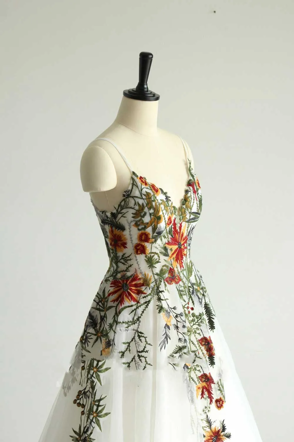 Color Floral Wedding Dress with Detachable Sleeves ET3066