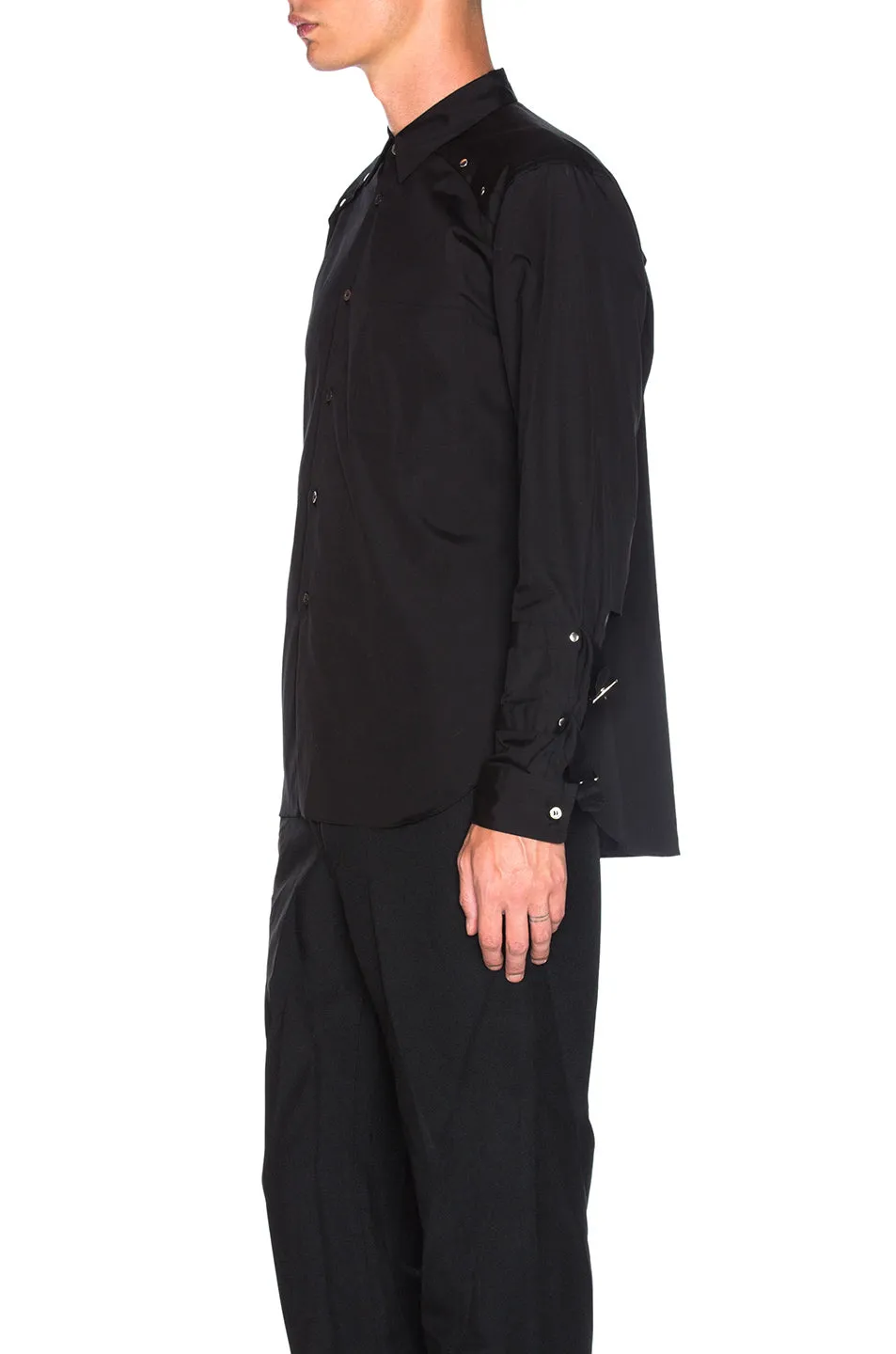 Comme Des Garcons Homme Black Button up Shirt with Buckle Cuffs - L