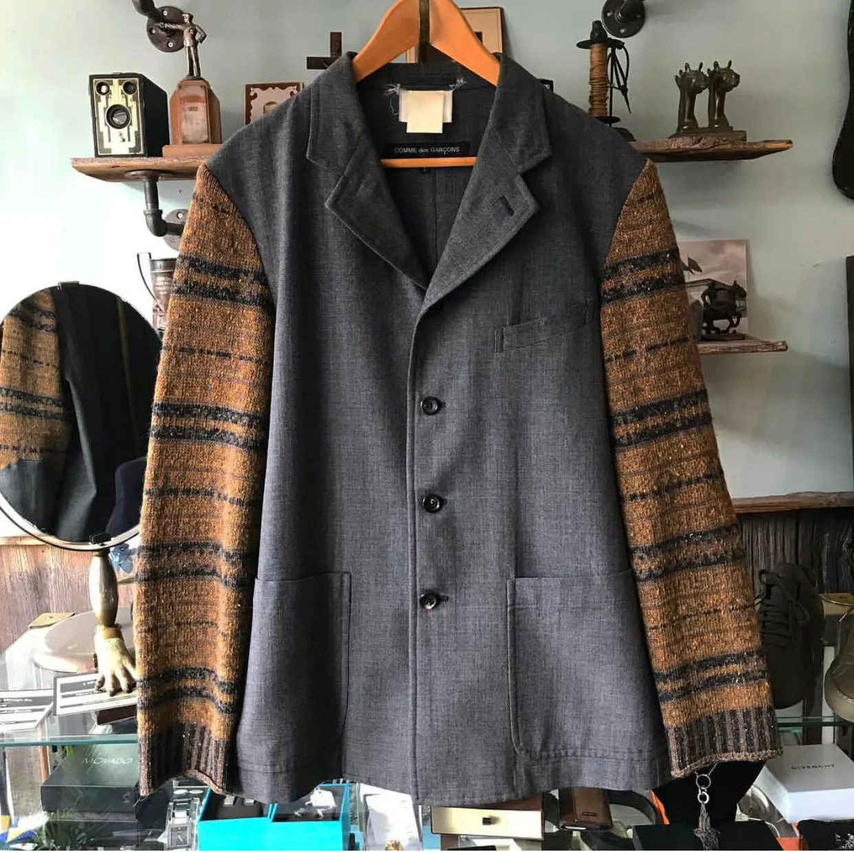 Comme des Garcons Homme Plus Vintage 1996 Grey Knit Sleeve Blazer - L