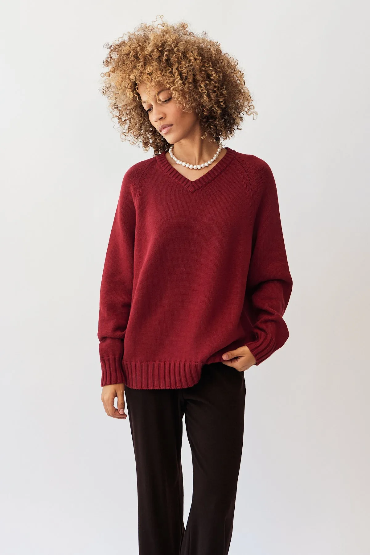 Cotton Cashmere V-Neck Sweater