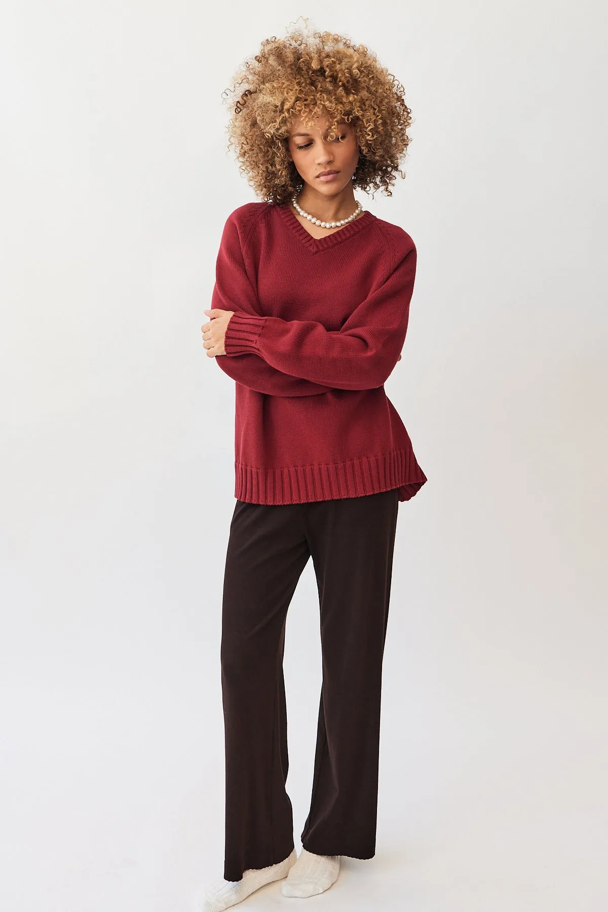 Cotton Cashmere V-Neck Sweater