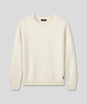 Cotton-Wool Navy Sweater w. Side Rib: Off White