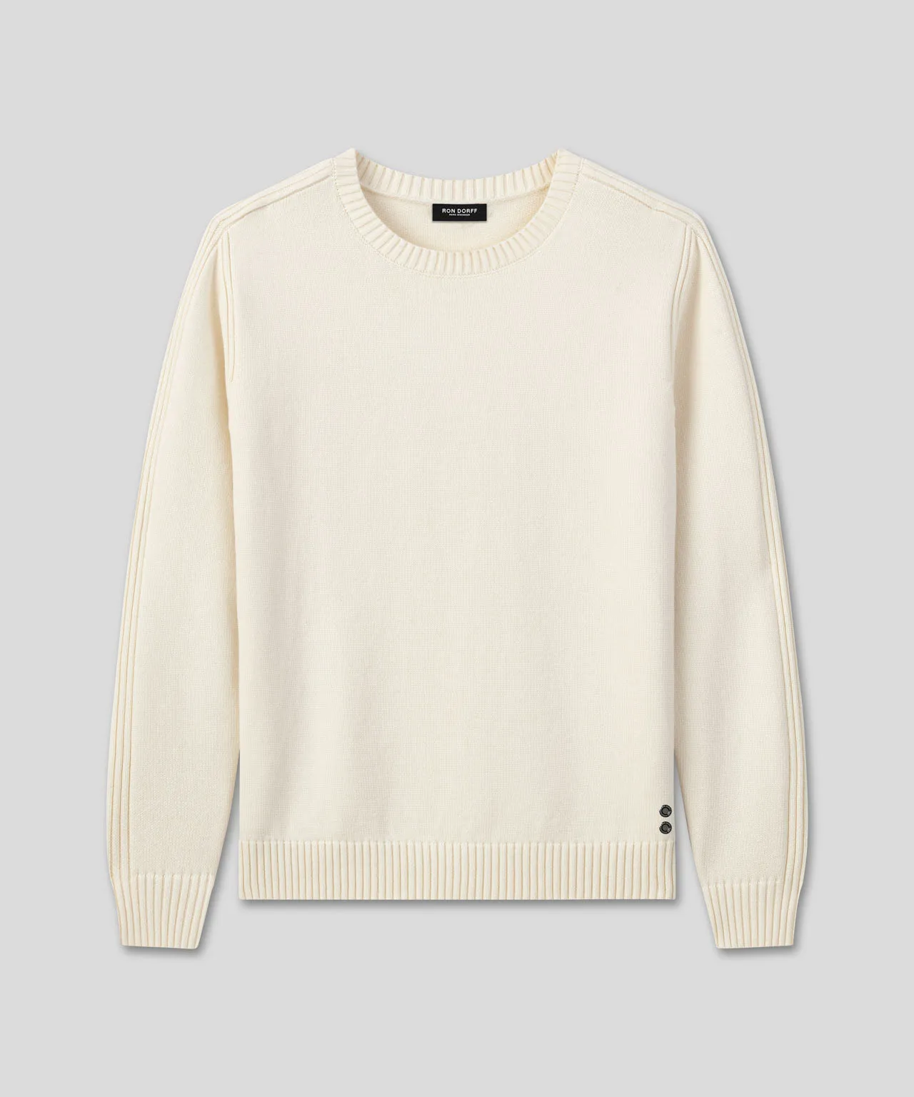 Cotton-Wool Navy Sweater w. Side Rib: Off White