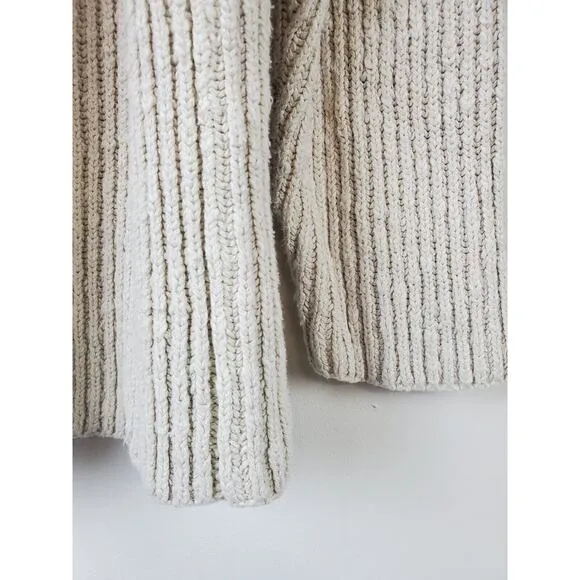 CP Shades Womens Small Cream Cable Knit PULLOVER Sweater Fisherman IVORY Cotton