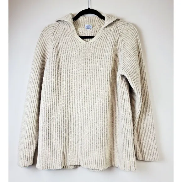 CP Shades Womens Small Cream Cable Knit PULLOVER Sweater Fisherman IVORY Cotton