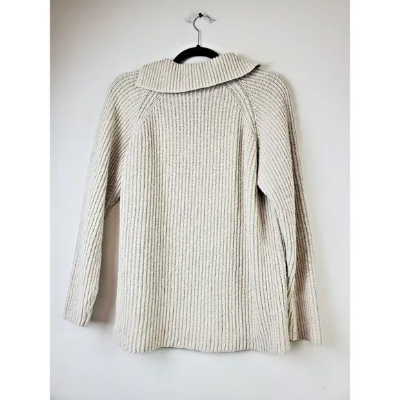 CP Shades Womens Small Cream Cable Knit PULLOVER Sweater Fisherman IVORY Cotton